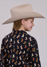 Roper Girls Long Sleeve Snap Boot Printed Rayon Western Shirt