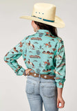 Roper Girls Long Sleeve Snap Desert Toile Print Rayon Western Blouse - Roper - Flyclothing LLC