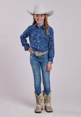 Girls Roper Blue Aztec Printed Long Sleeve Shirt - Roper - Flyclothing LLC
