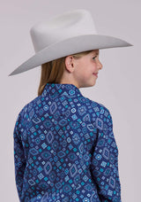 Girls Roper Blue Aztec Printed Long Sleeve Shirt - Roper - Flyclothing LLC