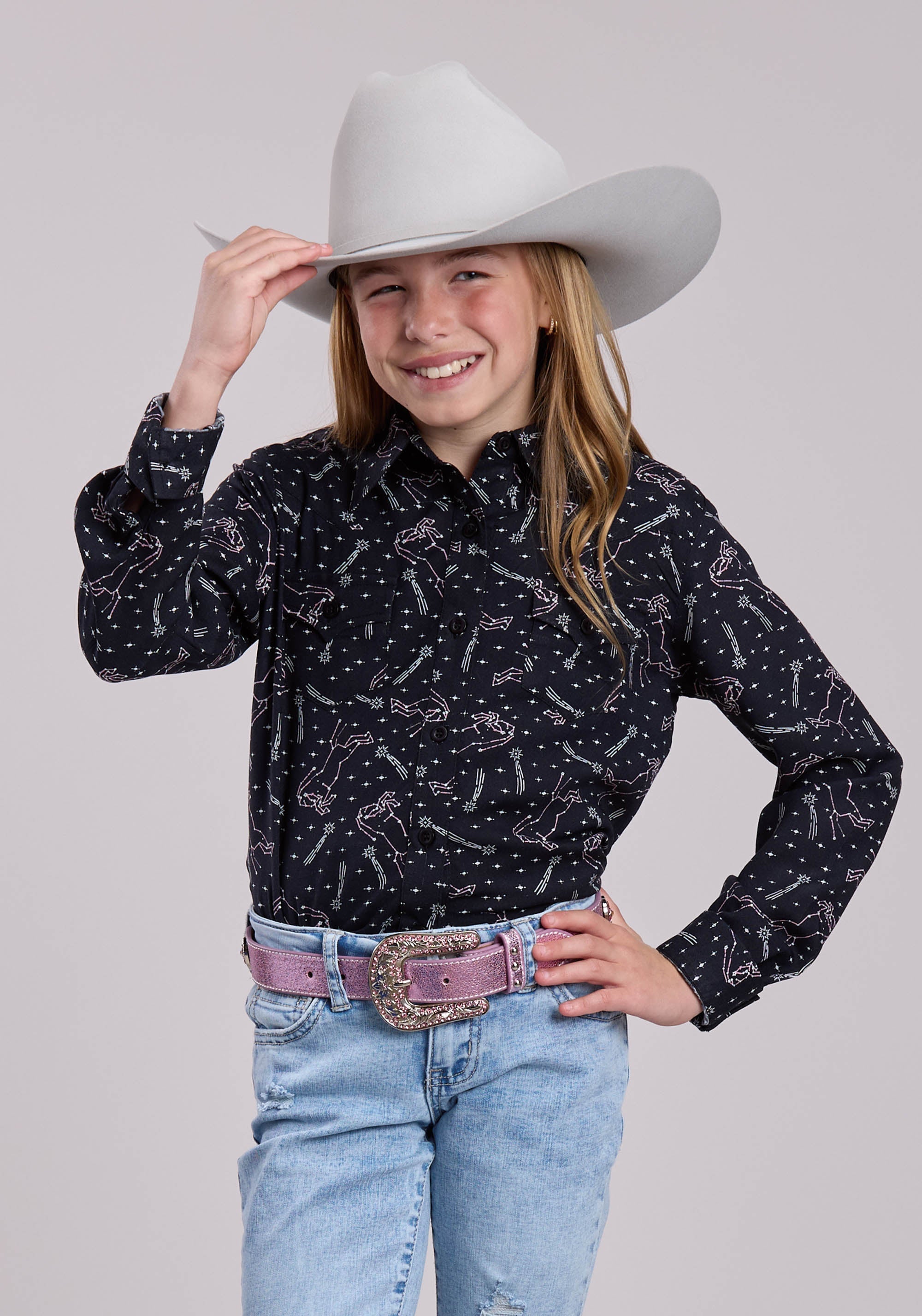 Girls Roper Connstellations Printed Long Sleeve Shirt