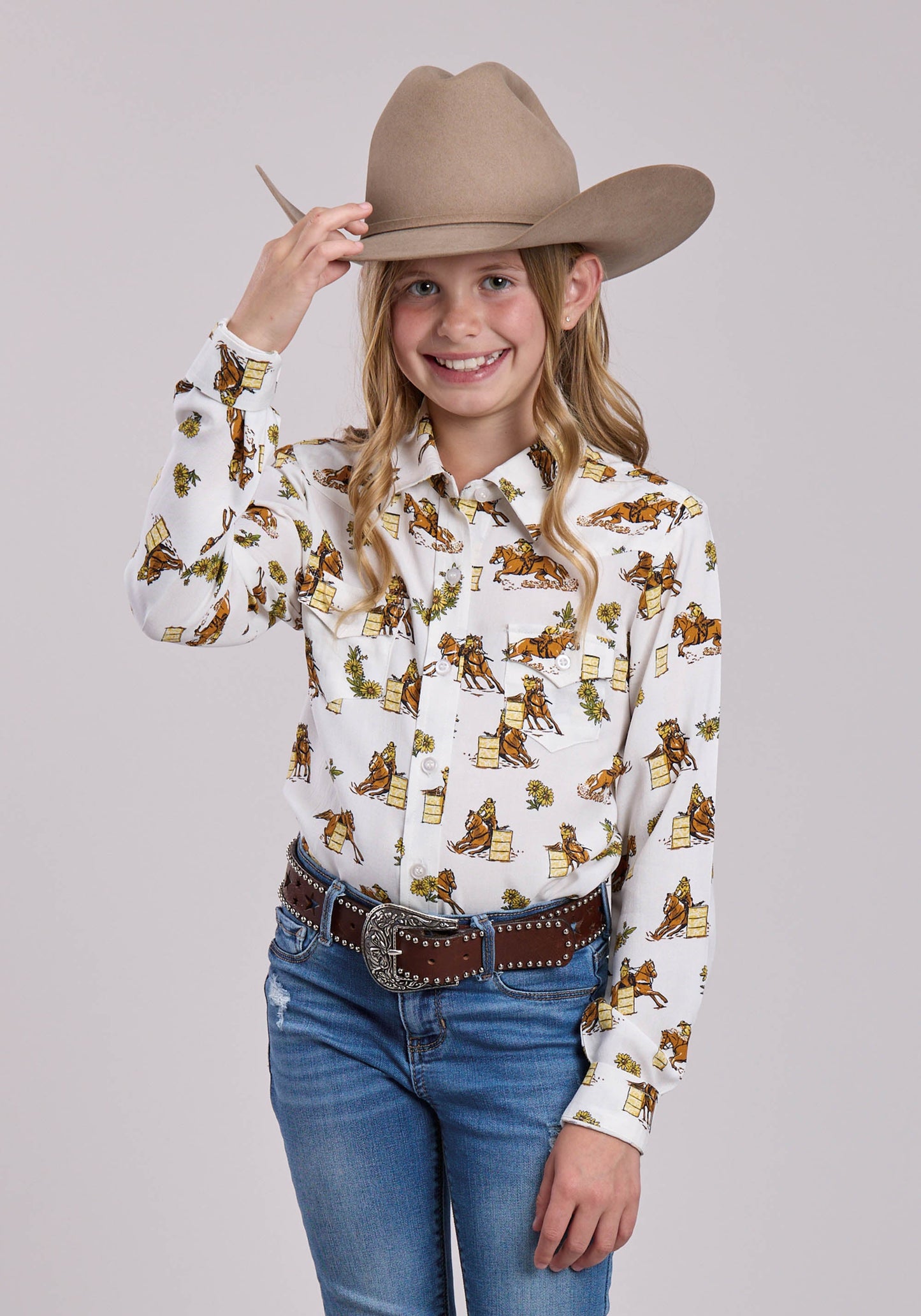 Girls Roper Racers Printed Rayon Long Sleeve Shirt