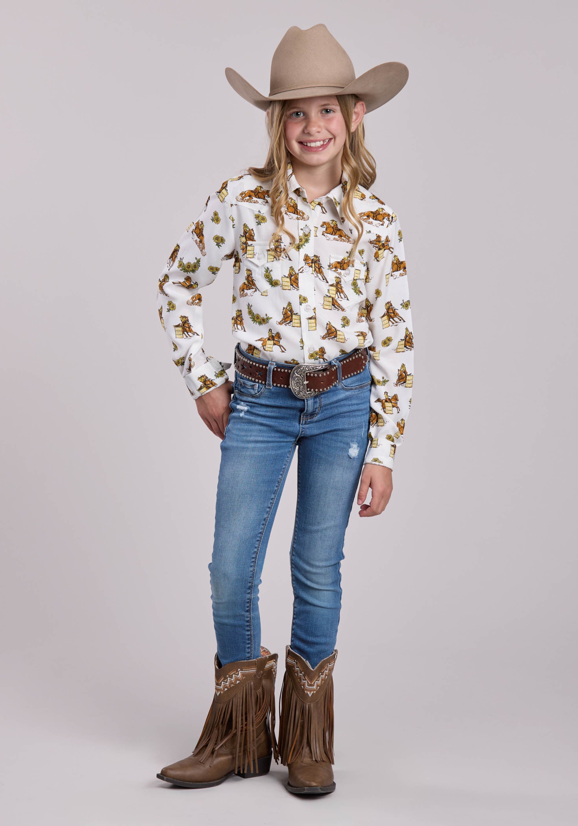 Girls Roper Racers Printed Rayon Long Sleeve Shirt