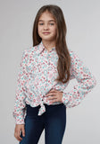 Roper Girls Long Sleeve Snap Scattered Aztec Printed Rayon Western Blouse - Roper