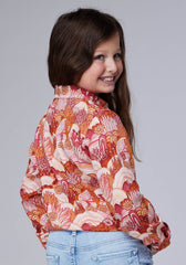 Roper Girls Long Sleeve Snap Groovy Cacti Printed Rayon Blouse With 1 Point Front And Back Yokes - Roper