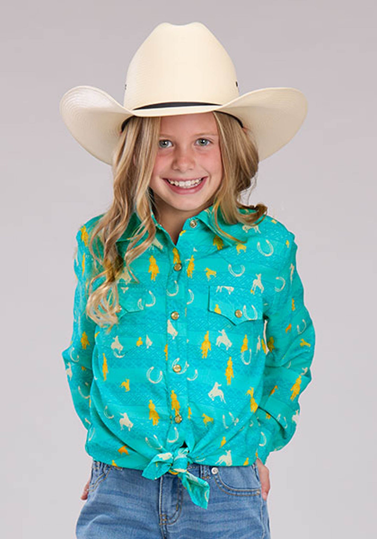 Roper Girls Vintage Aztec Print Rayon Long Sleeve Snap Western Shirt
