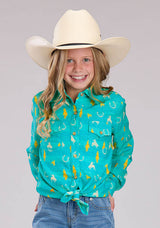 Roper Girls Vintage Aztec Print Rayon Long Sleeve Snap Western Shirt