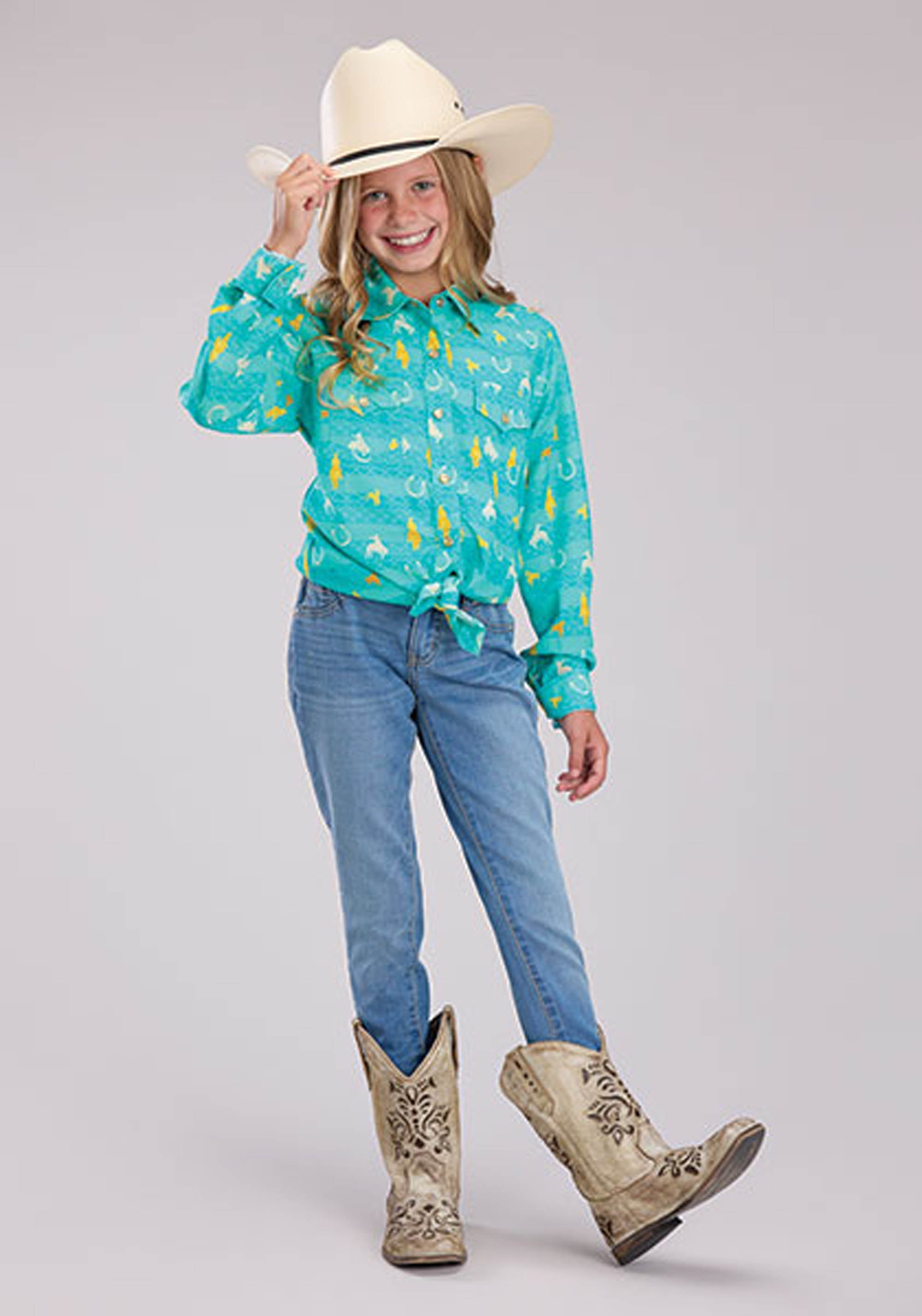 Roper Girls Vintage Aztec Print Rayon Long Sleeve Snap Western Shirt