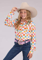 Roper Girls Long Sleeve Snap Checkers Print Rayon Wstn Blouse Western Shirt - Roper - Flyclothing LLC