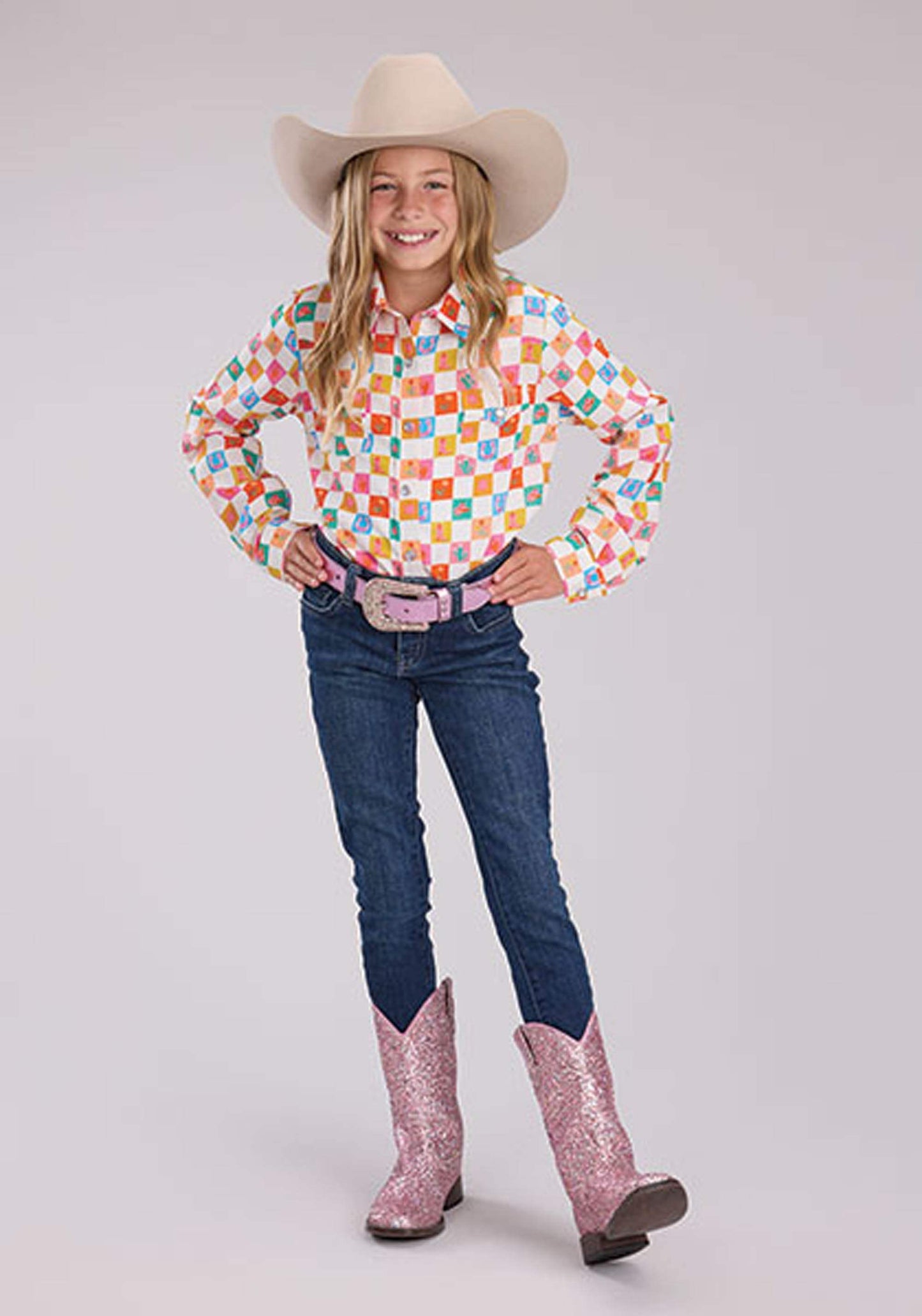 Roper Girls Long Sleeve Snap Checkers Print Rayon Wstn Blouse Western Shirt - Roper - Flyclothing LLC