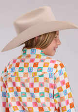 Roper Girls Long Sleeve Snap Checkers Print Rayon Wstn Blouse Western Shirt - Roper - Flyclothing LLC