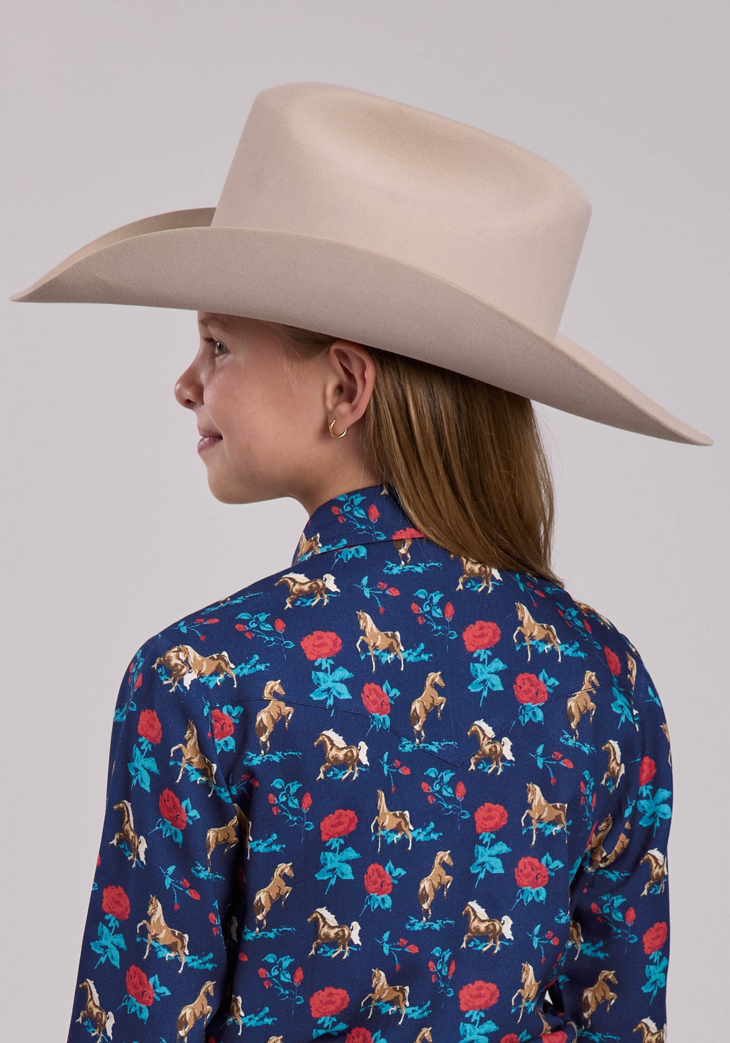 Girls Roper Navy Roses Printed Rayon Long Sleeve Shirt