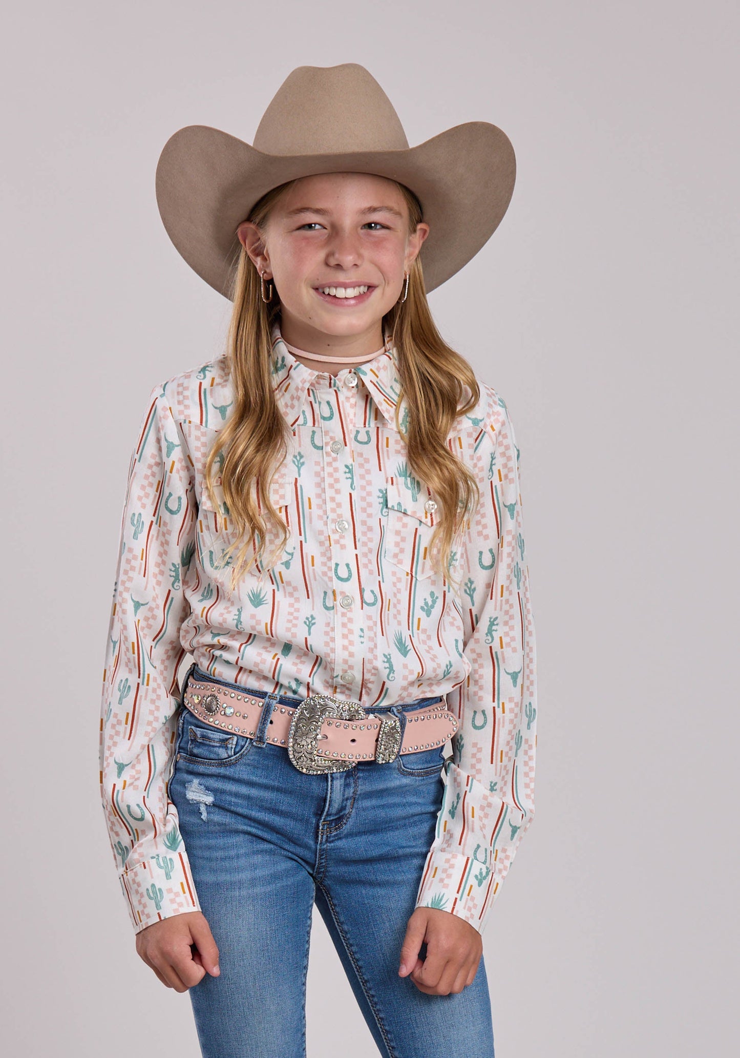 Girls Roper Checkers Stripe Long Sleeve Shirt
