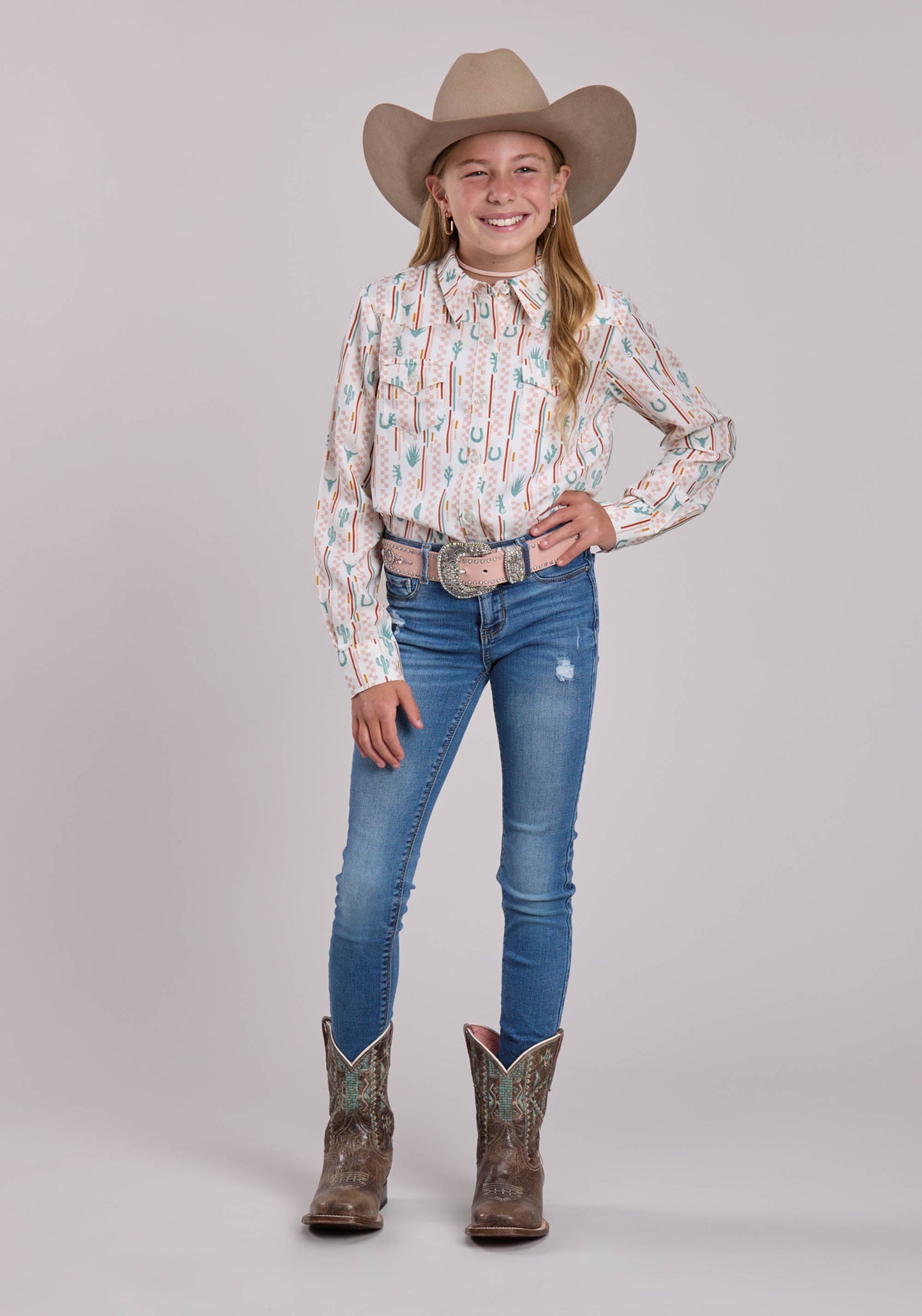 Girls Roper Checkers Stripe Long Sleeve Shirt