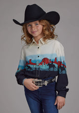 Roper Girls Western Border Printed Rayon Long Sleeve Snap Western Shirt - Roper - Flyclothing LLC