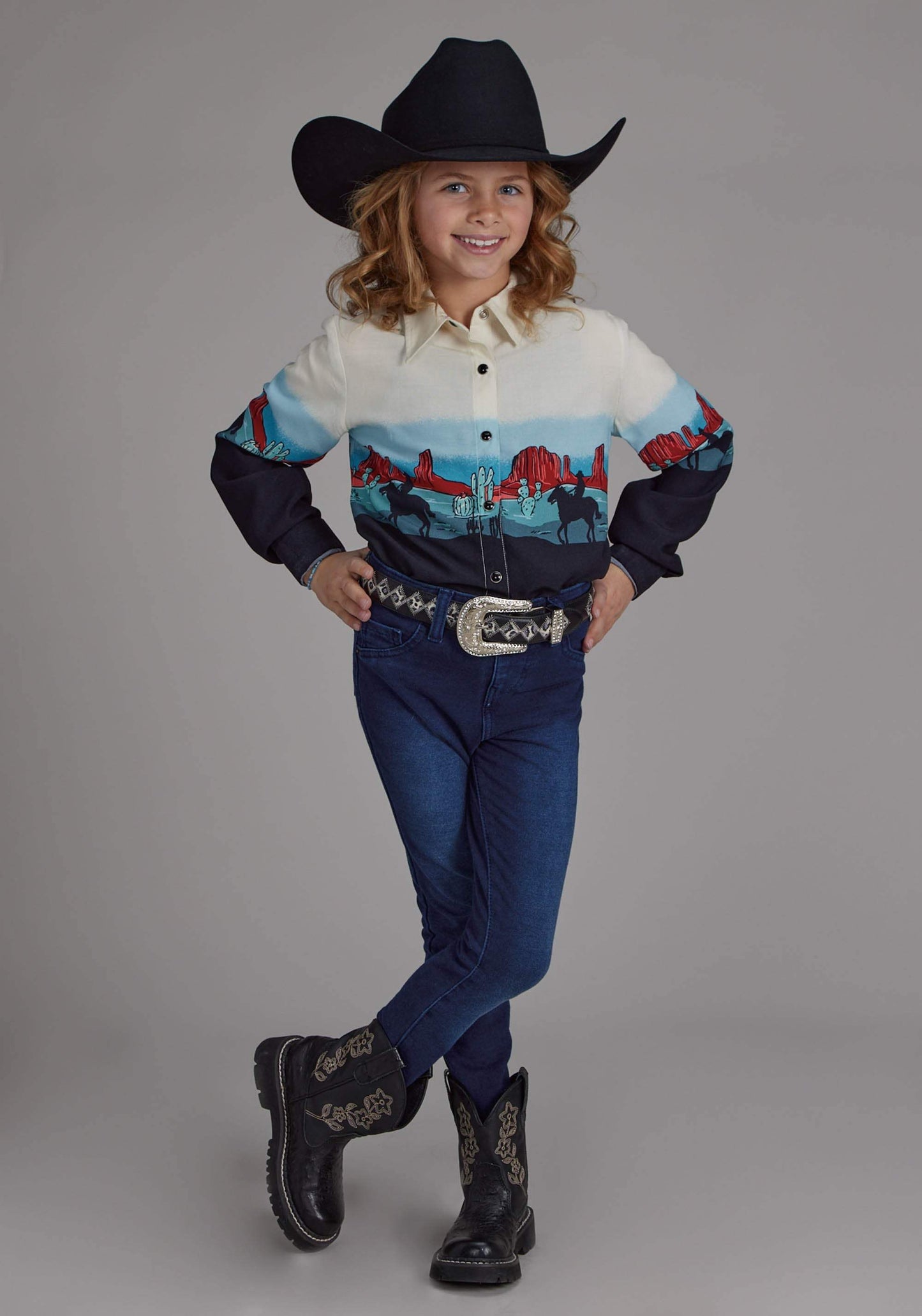 Roper Girls Western Border Printed Rayon Long Sleeve Snap Western Shirt - Roper - Flyclothing LLC