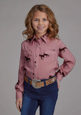 Roper Girls Wild Horses Printed Rayon Long Sleeve Snap Western Shirt - Roper - Flyclothing LLC
