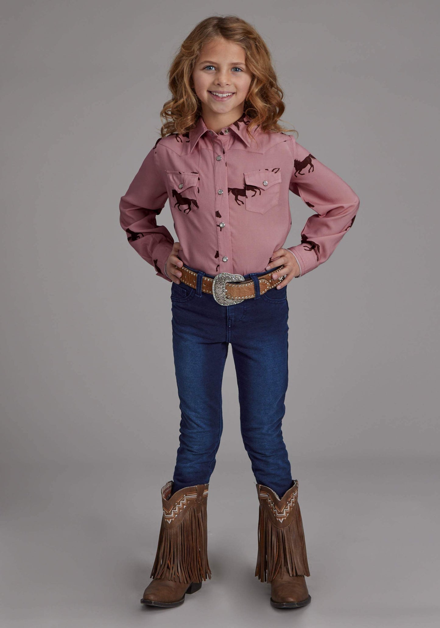 Roper Girls Wild Horses Printed Rayon Long Sleeve Snap Western Shirt - Roper - Flyclothing LLC