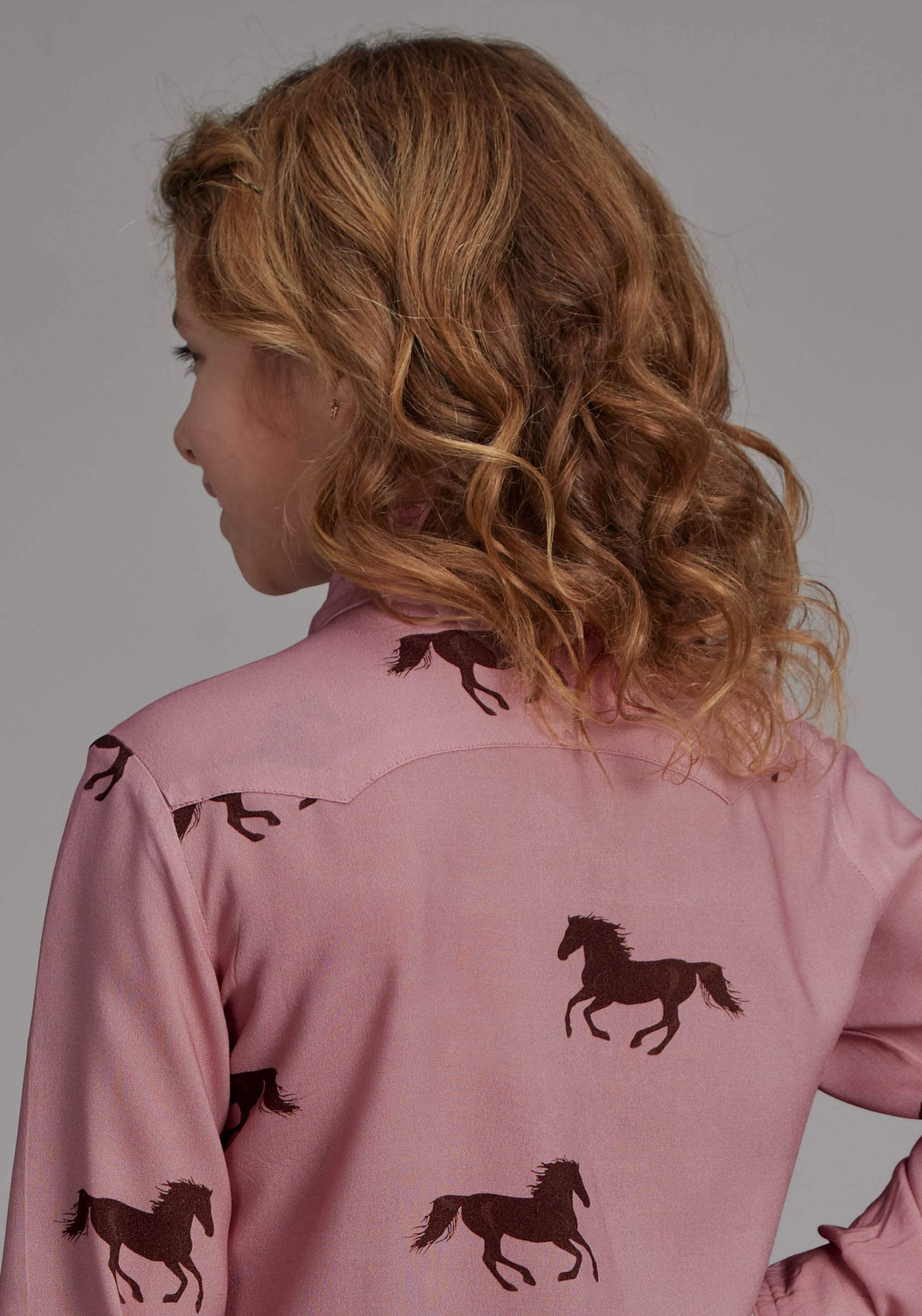 Roper Girls Wild Horses Printed Rayon Long Sleeve Snap Western Shirt - Roper - Flyclothing LLC