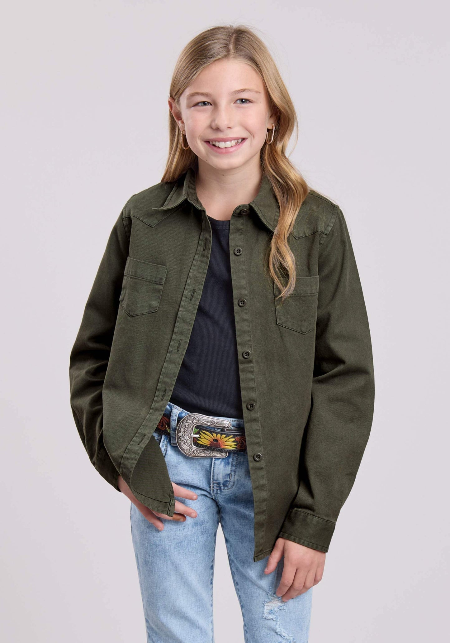 Roper Girls Long Sleeve Button Pigment Dyed Ls Western Blouse Western Shirt - Roper - Flyclothing LLC