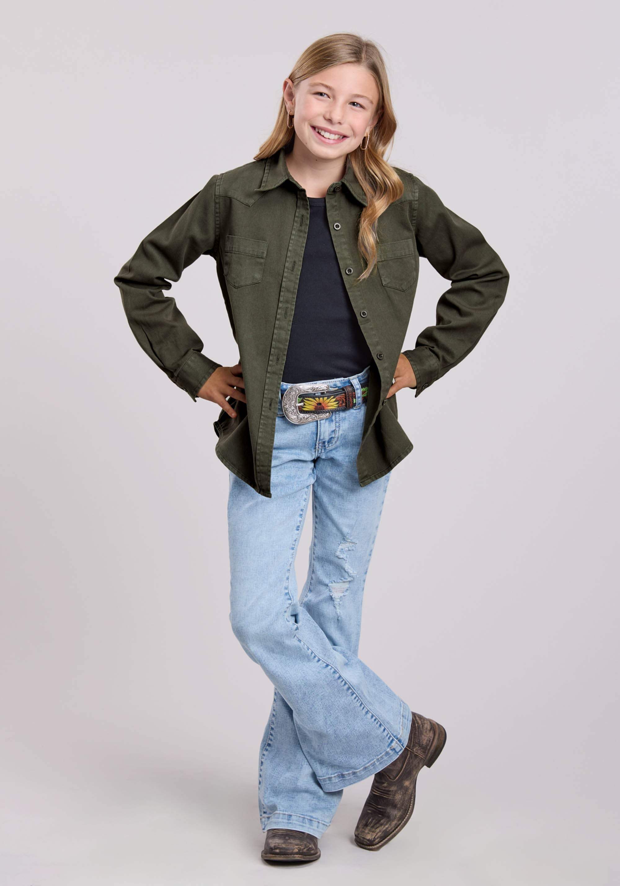 Roper Girls Long Sleeve Button Pigment Dyed Ls Western Blouse Western Shirt - Roper - Flyclothing LLC