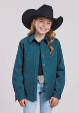 Roper Girls Long Sleeve Button Turq Pigment Dyed Wstrn Blouse Western 