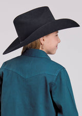 Roper Girls Long Sleeve Button Turq Pigment Dyed Wstrn Blouse Western Shirt