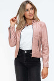 Snobbish Faux Leather Zip Up Drawstring Hooded Jacket - Trendsi - Flyclothing LLC