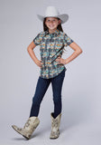 Roper Girls Sleeveless Snap Distressed Tropical Print Western Shirt - Roper