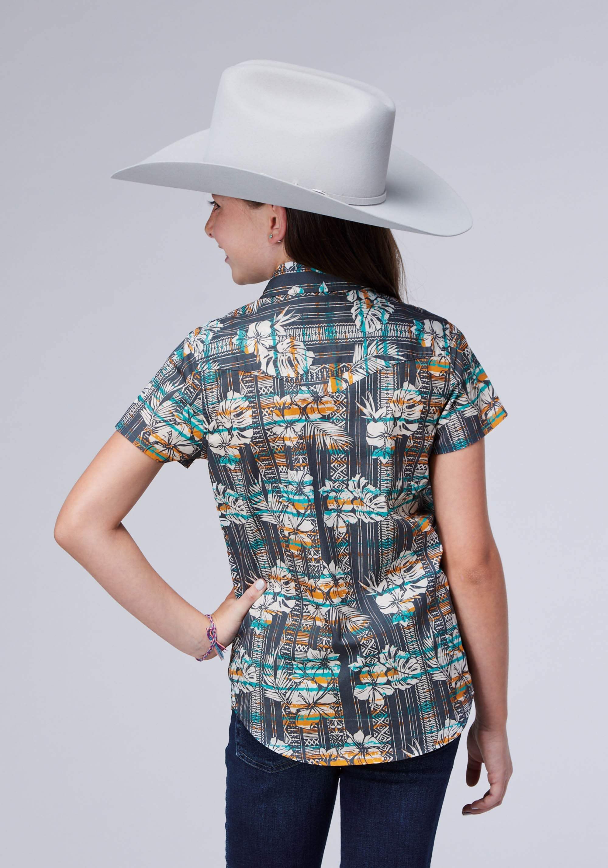 Roper Girls Sleeveless Snap Distressed Tropical Print Western Shirt - Roper - Flyclothing LLC