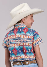 Girls Roper Horizontal Aztec Blanket Stripe Short Sleeve Shirt