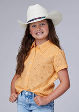 Roper Girls Short Sleeve Button Cotton Eyelet Western Blouse With 1pt Front And Back Yokes - Roper - Flyclothing LLC