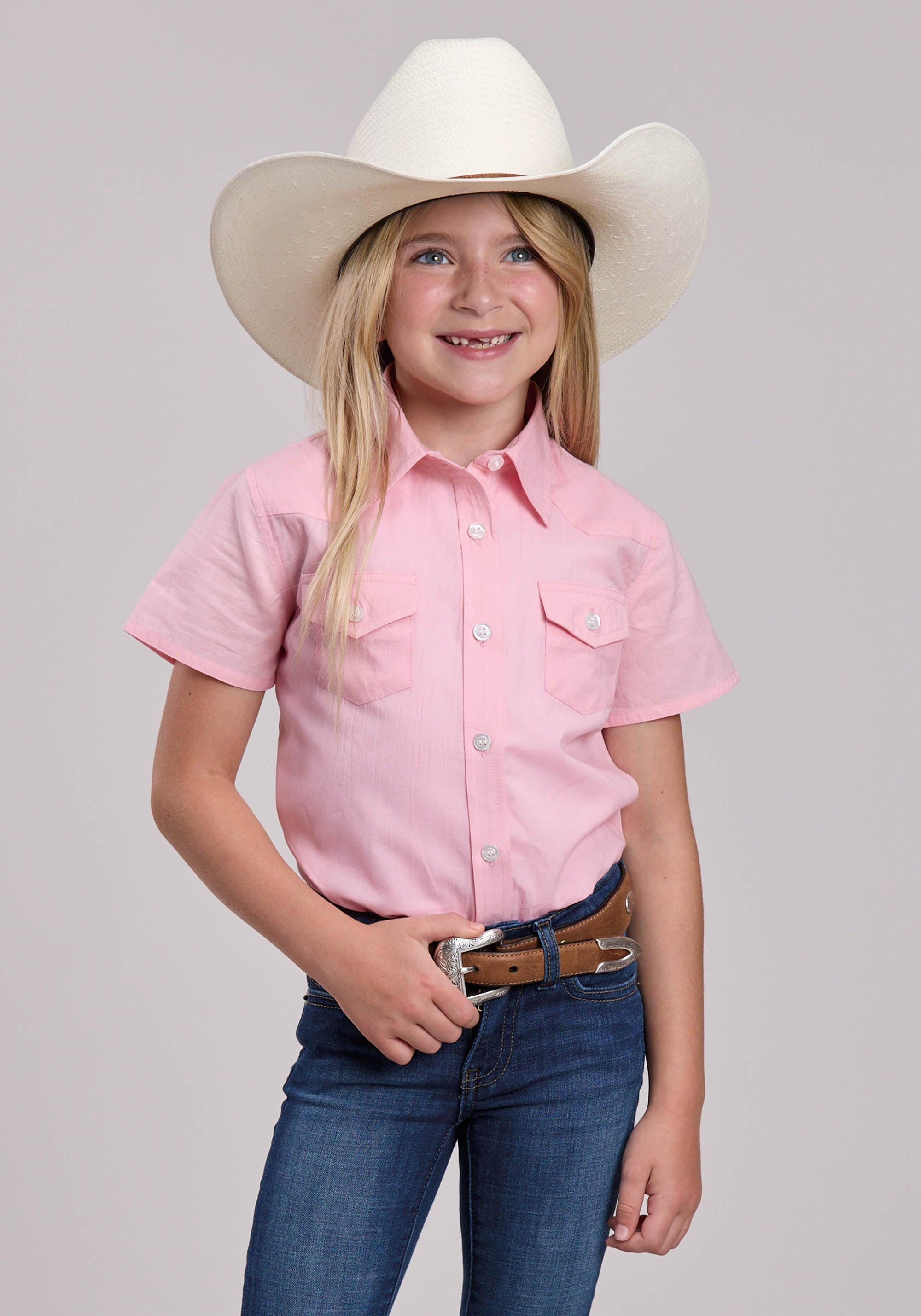 Girls Roper Cotton Twill Western Short Sleeve Shirt