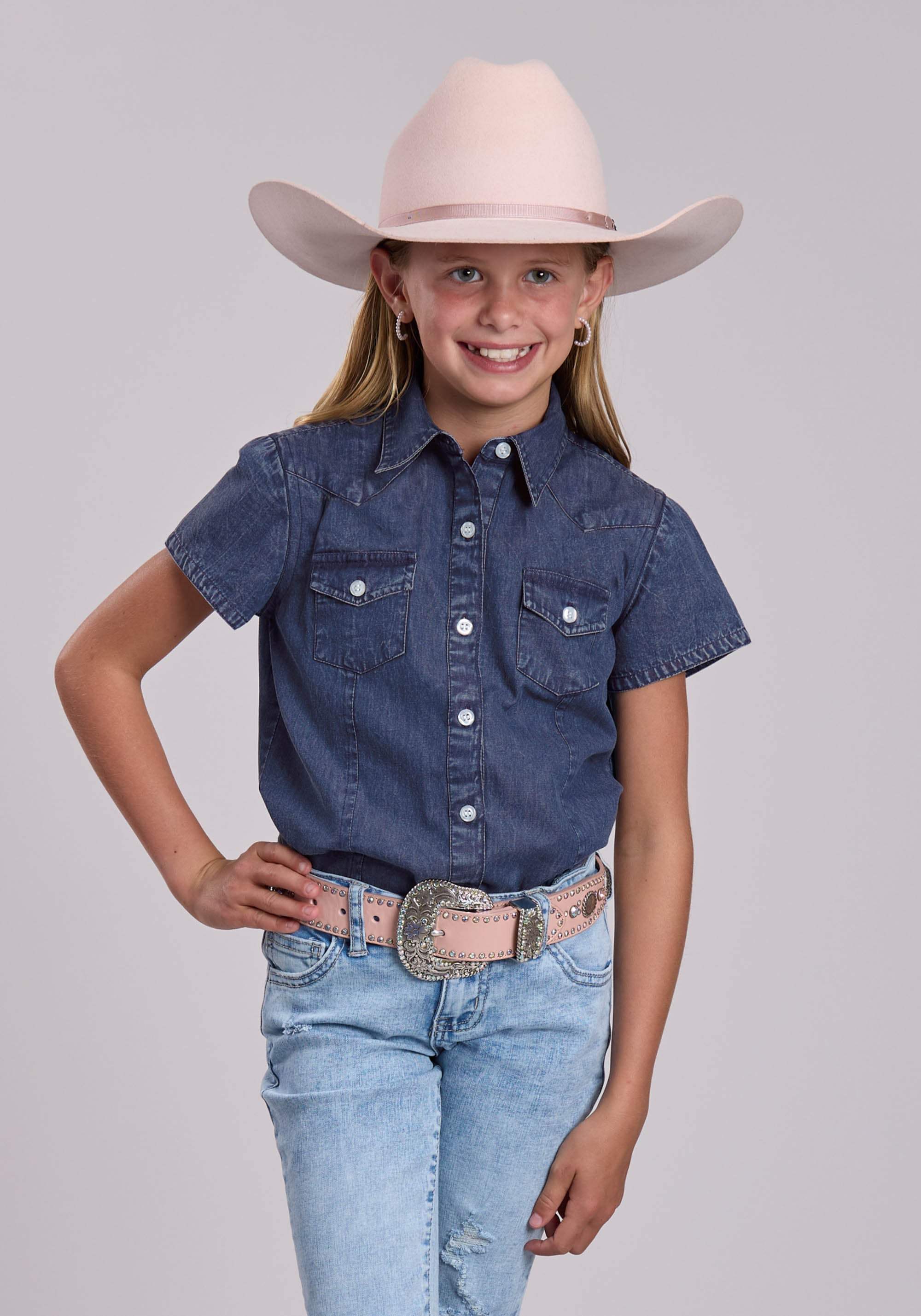 Girls Roper Dark Blue Denim Western Blouse - Roper - Flyclothing LLC