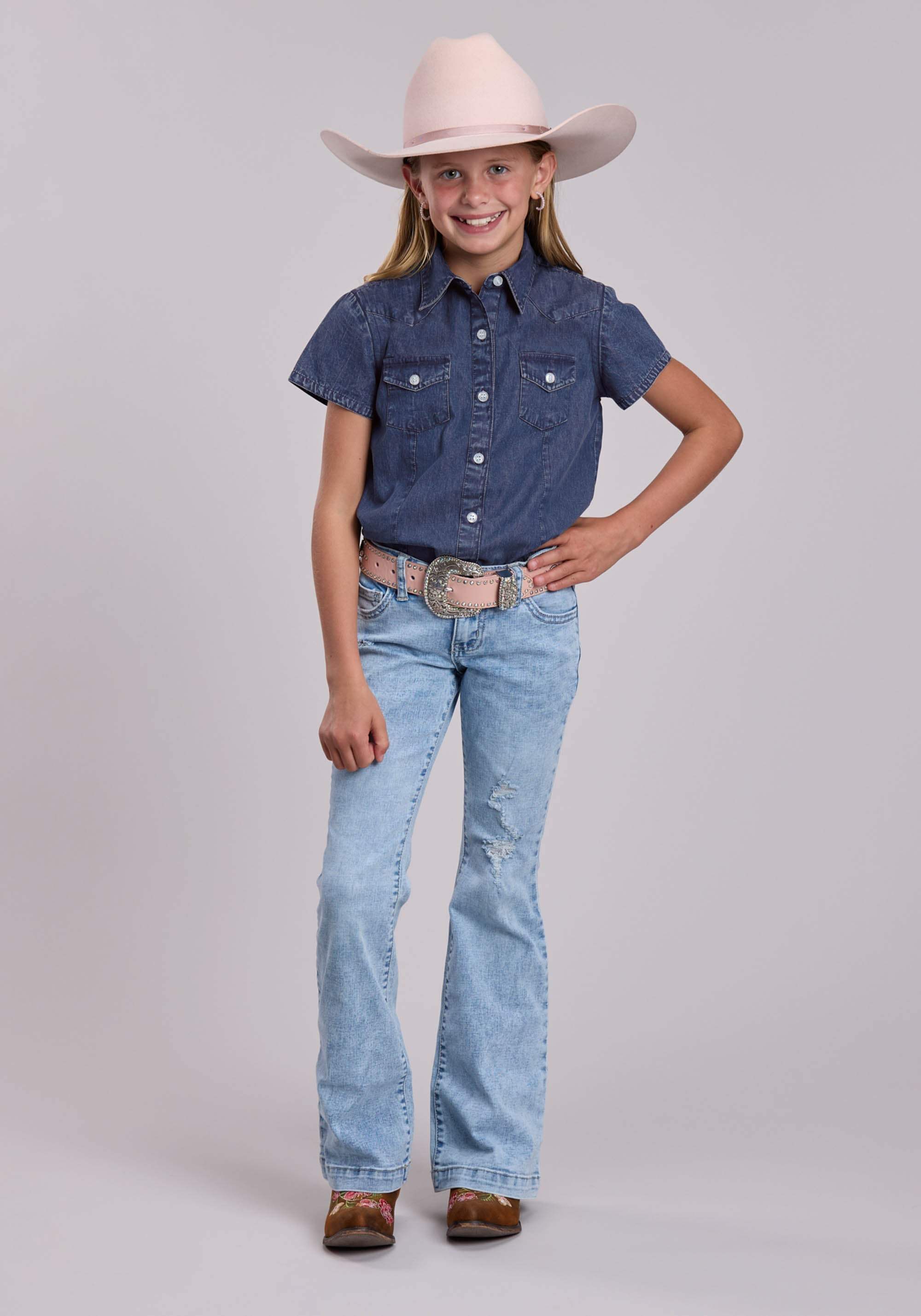 Girls Roper Dark Blue Denim Western Blouse - Roper - Flyclothing LLC