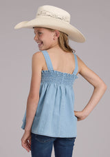 Roper Girls Light Blue Denim Babydoll Tank Sleeveless Pullover Western Shirt