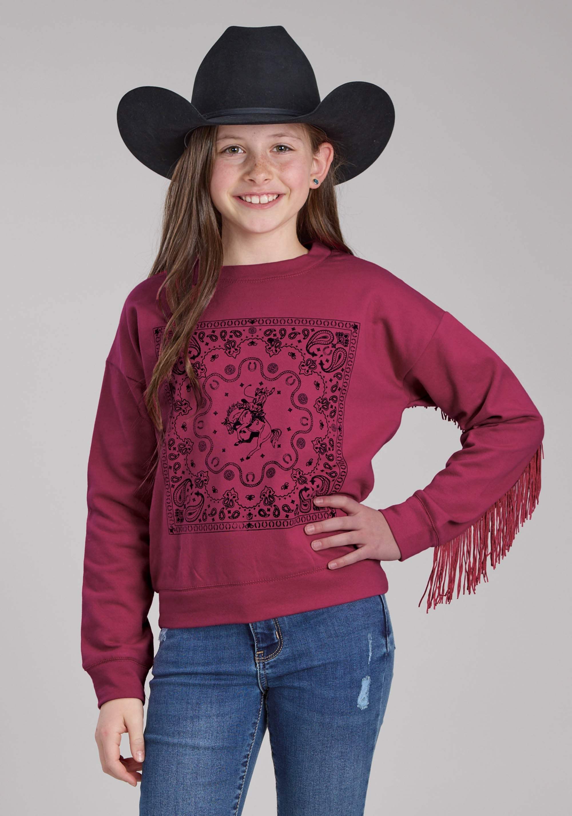 Roper Girls Cotton Fleece Sweatshirt Long Sleeve Pullover Western Shirt - Roper - Flyclothing LLC