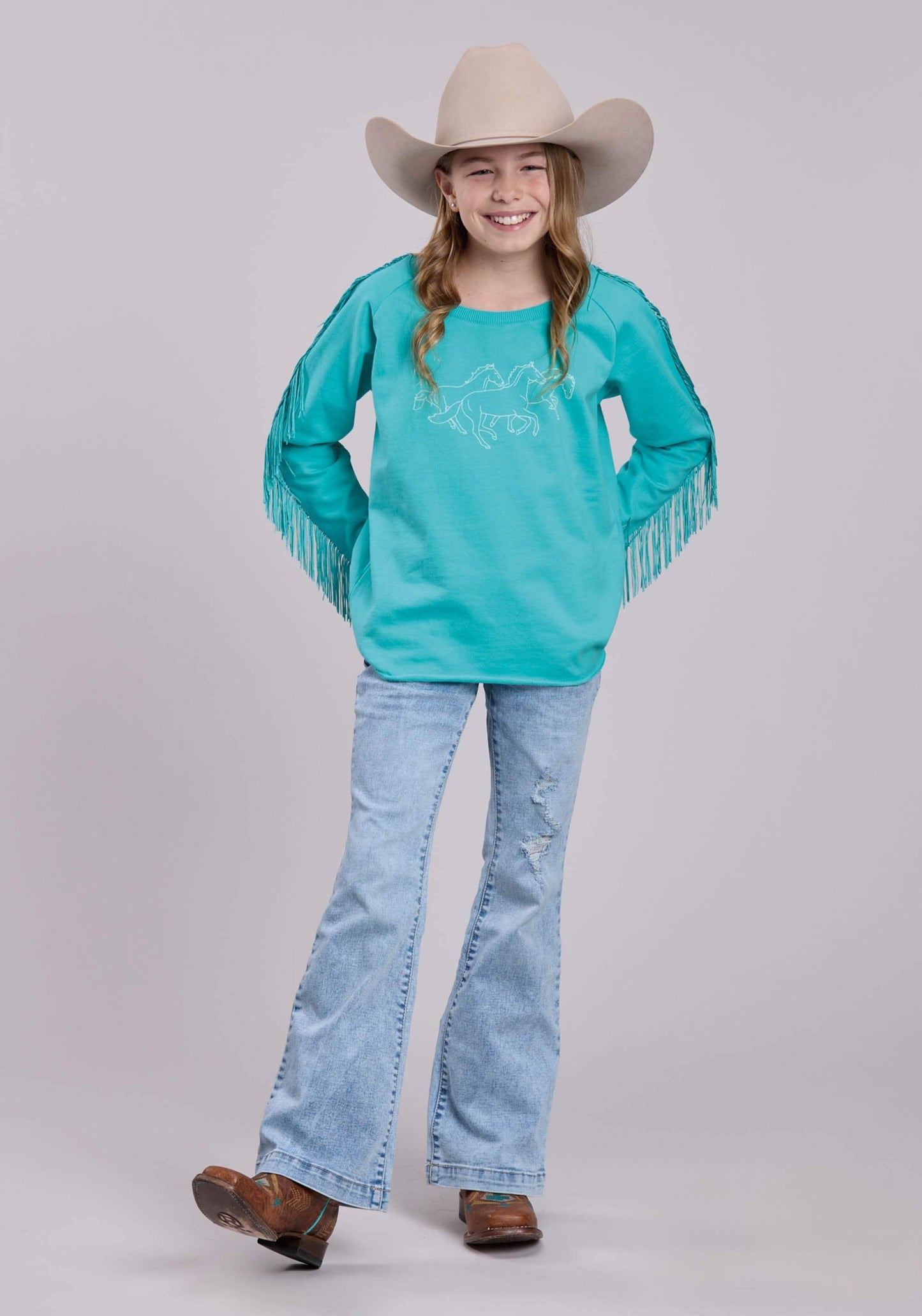 Roper Girls Long Sleeve Pullover Cotton Fleece Sweatshirt Western Shirt - Roper - Flyclothing LLC