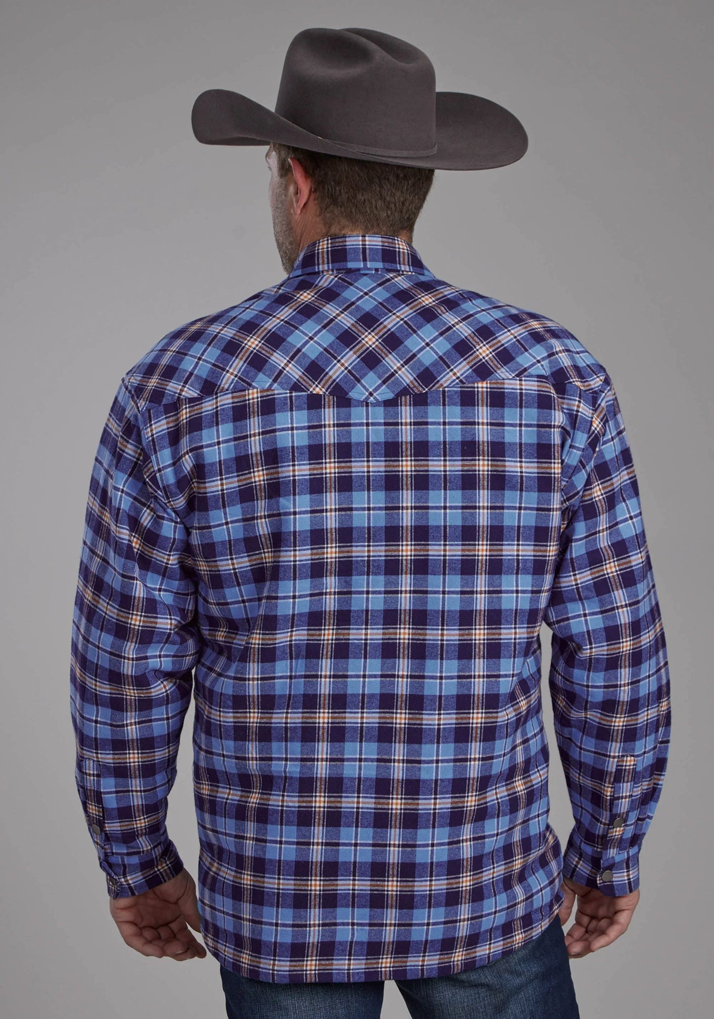 Mens Sherpa Lined Flannel Shirt Snap Jacket - ROPER - Flyclothing LLC