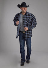 Mens Sherpa Lined Flannel Shirt Snap Jacket - ROPER - Flyclothing LLC