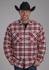Mens Sherpa Lined Flannel Shirt Snap Jacket - ROPER - Flyclothing LLC