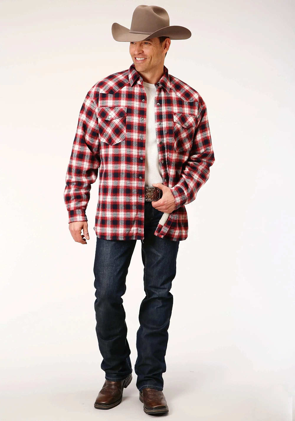 Roper Mens Long Sleeve Snap Sherpa Lined Flannel Shirt Jacket - Roper - Flyclothing LLC