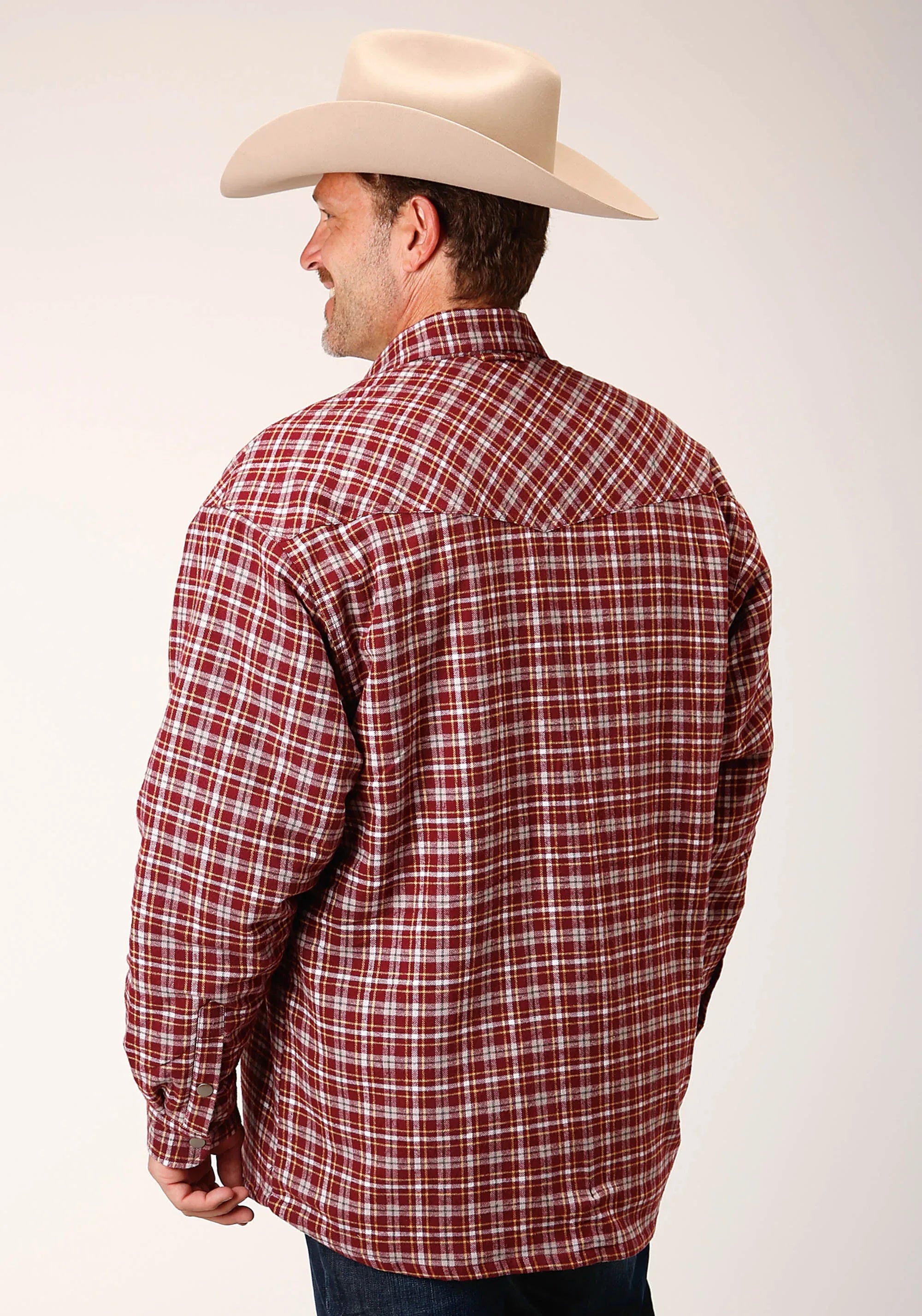Mens Long Sleeve Snap Sherpa Lined Flannel Shirt Jacket - ROPER - Flyclothing LLC