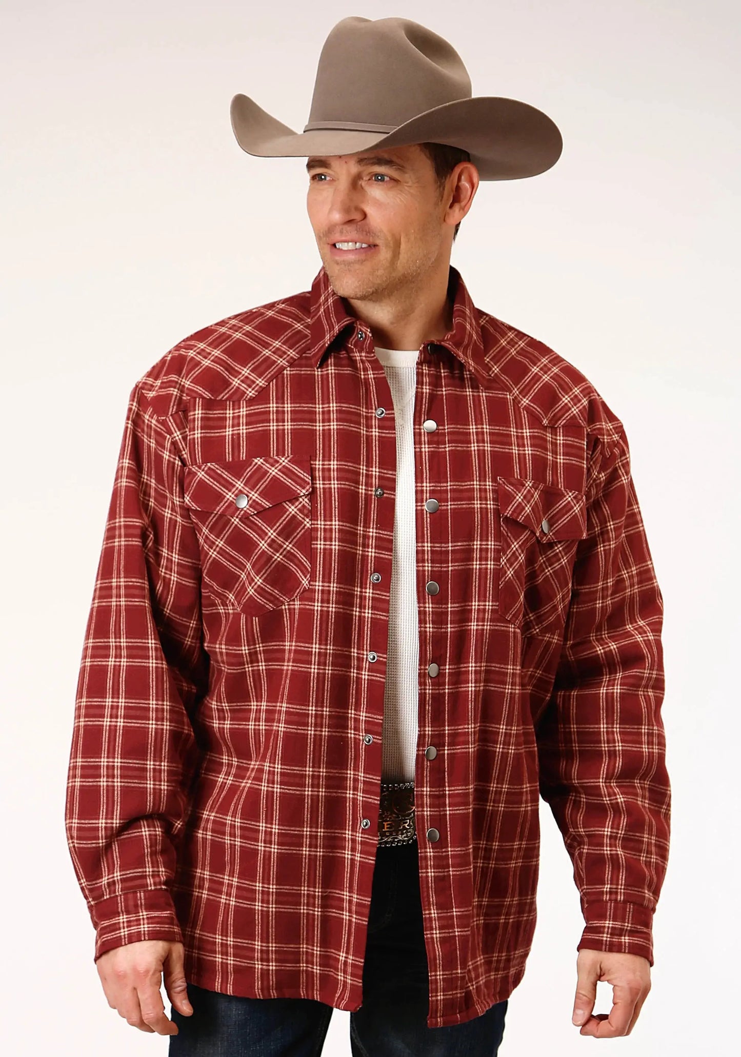 Mens Long Sleeve Snap Sherpa Lined Flannel Shirt Jacket - ROPER - Flyclothing LLC