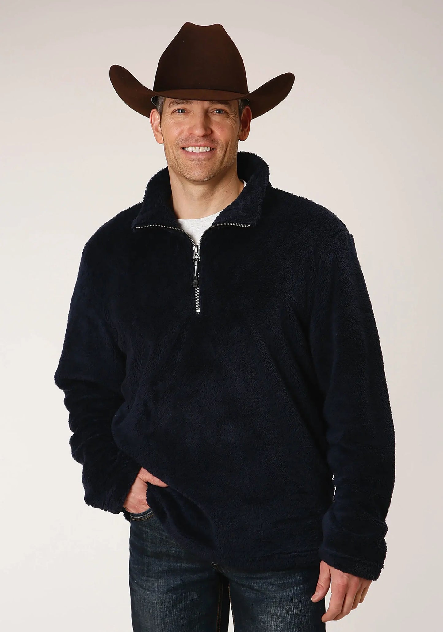 Mens Solid Blue Polar Fleece Pullover - ROPER - Flyclothing LLC