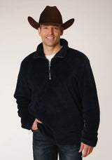 Mens Solid Blue Polar Fleece Pullover - ROPER - Flyclothing LLC