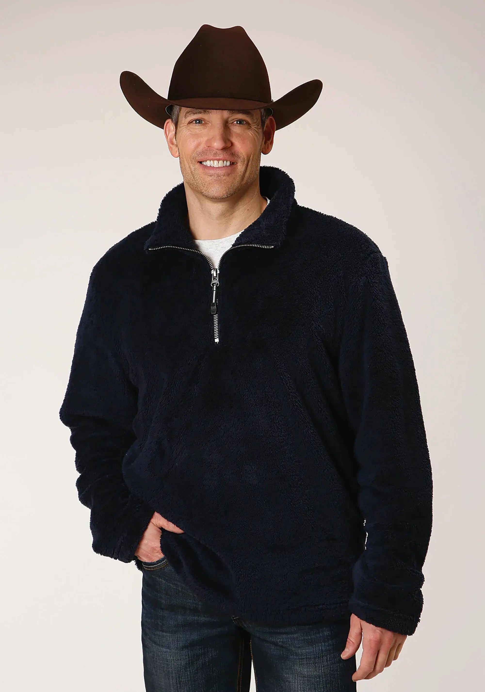 Mens Solid Blue Polar Fleece Pullover - ROPER - Flyclothing LLC