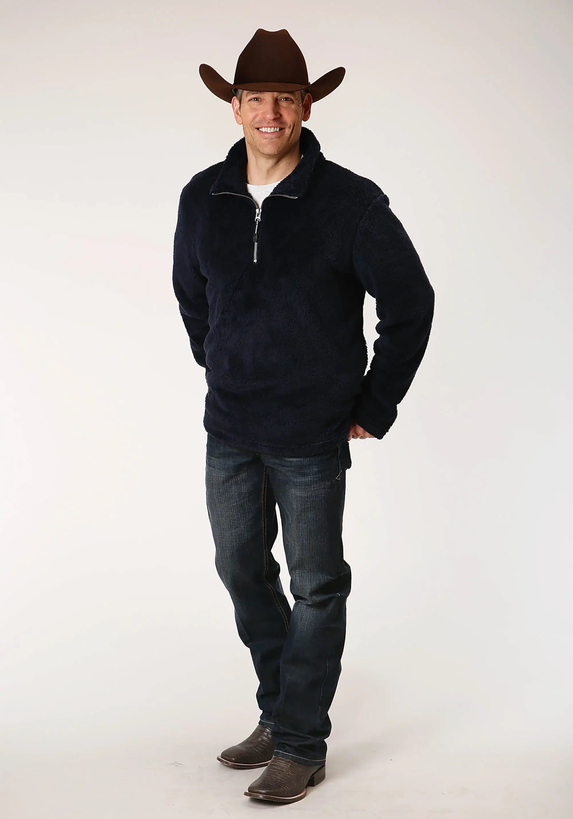 Mens Solid Blue Polar Fleece Pullover - ROPER - Flyclothing LLC