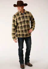 Mens Grey Brown Check Print Polar Fleece Pullover - ROPER - Flyclothing LLC