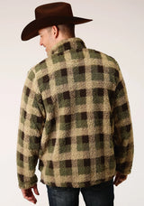 Mens Grey Brown Check Print Polar Fleece Pullover - ROPER - Flyclothing LLC